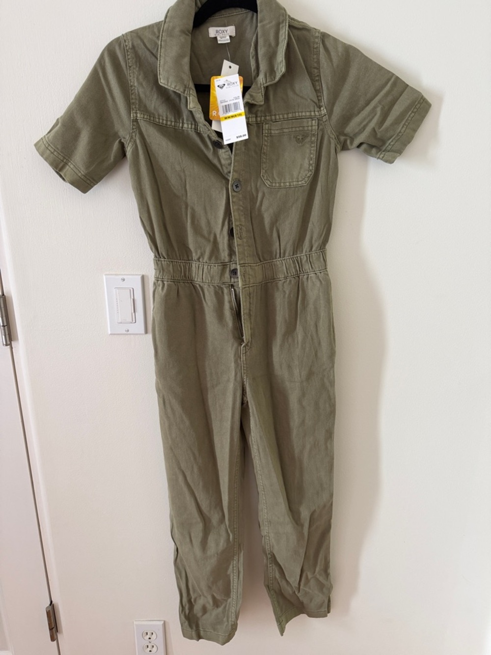 Roxy Olive Green Short-Sleeve Utility Jumpsuit